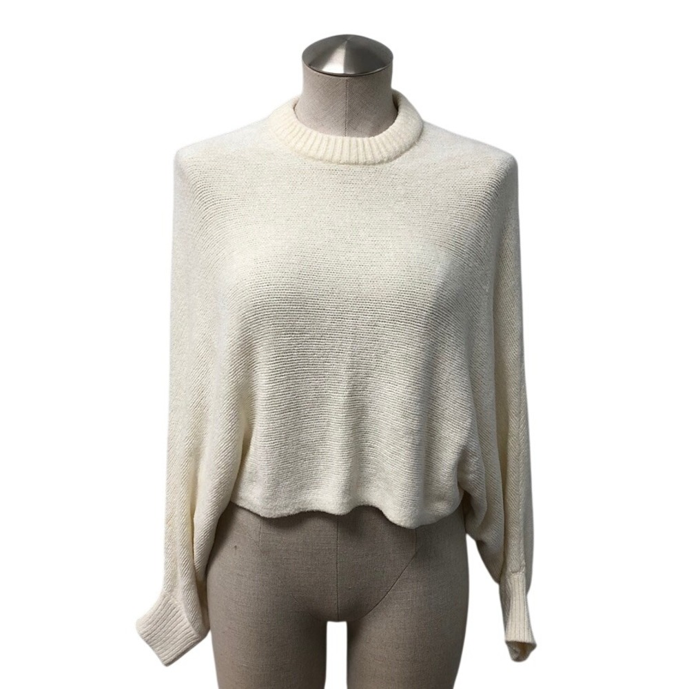 Wilfred Sweater Womens XS Cream Dolman Sleeve Cropped Ribbed Knit Balletcore